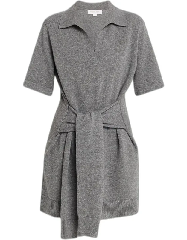 Tie-waist Cashmere Polo Sweater Mini Dress