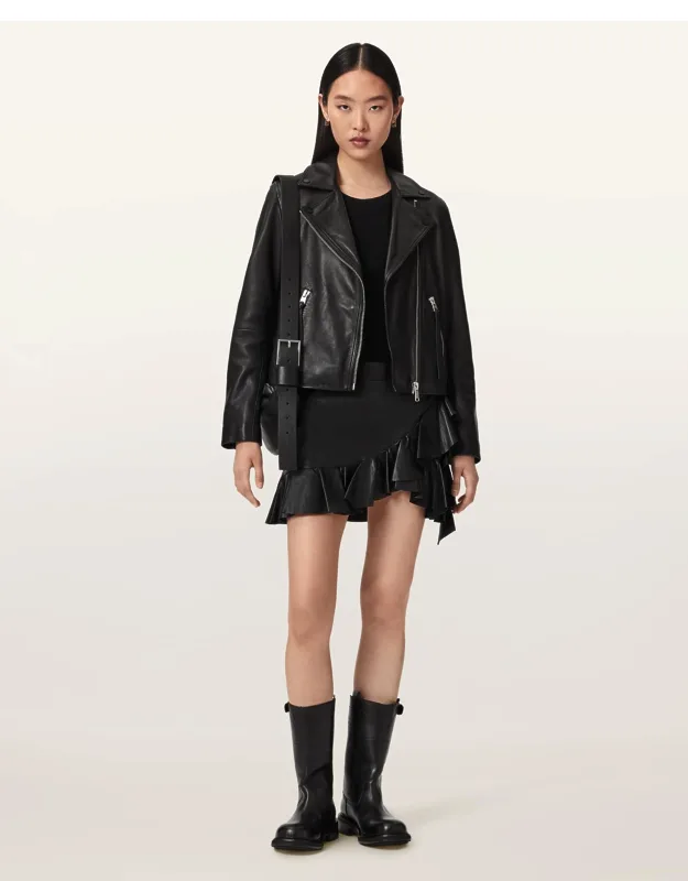 Asymmetric Leather Mini Skirt