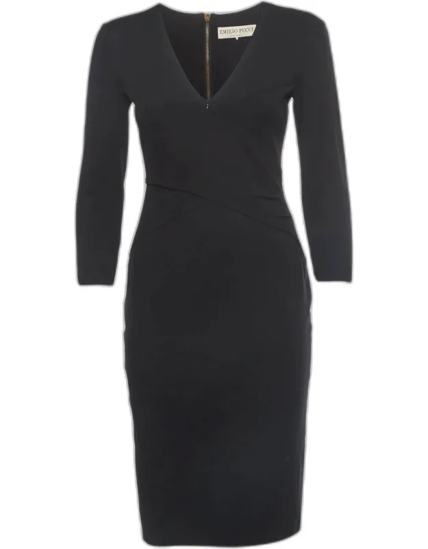 Knit V-neck Knee Length Dress