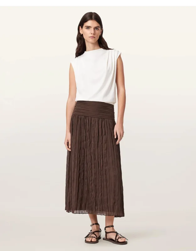 Asymmetric Ruched Maxi Skirt