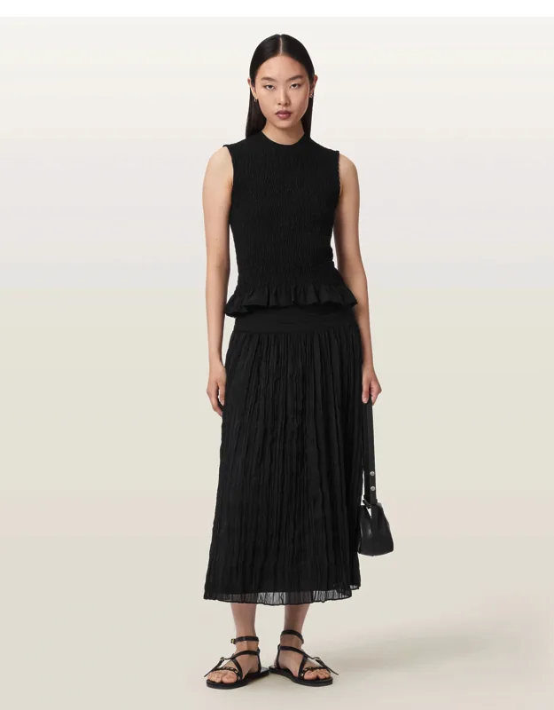 Asymmetric Ruched Maxi Skirt