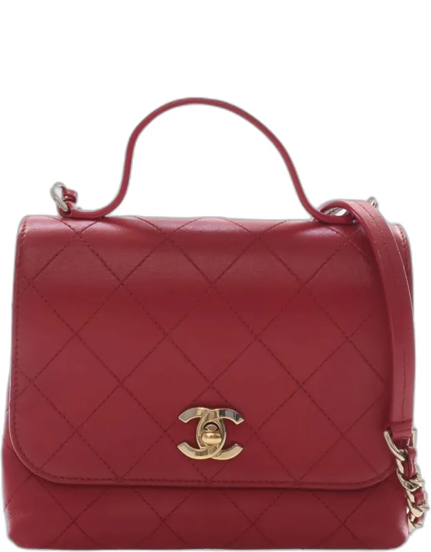 Double Pocket Small Lambskin Top Handle Bag
