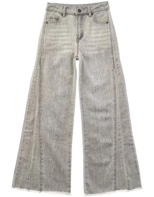Side Paneled Seam Wide Leg Pants With Fray Hem