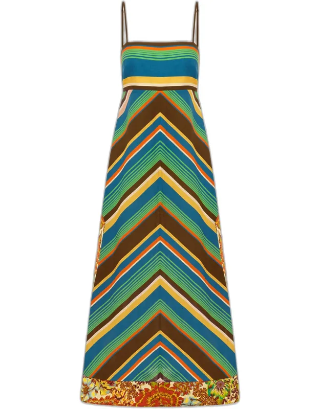 Chevron-print Linen Midi Dress