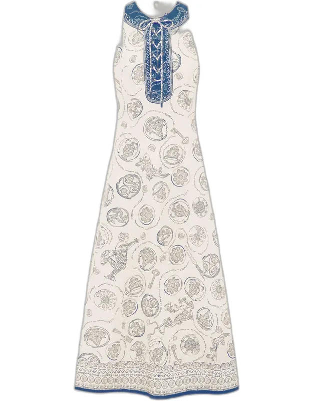 Lace-up Linen Midi Dress
