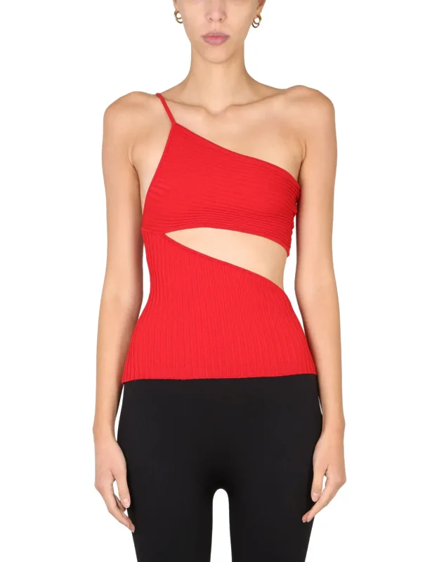 One-piece Top With Cut Out Details And Ribbed Knitting