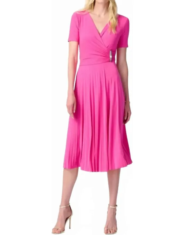 Pleated Faux Wrap Fit And Flare Dress