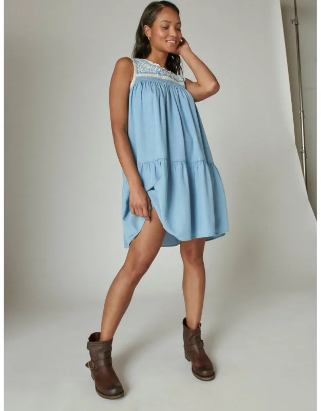 Embroidered Tiered Mini Dress