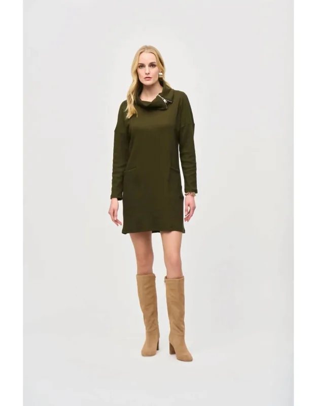 Zipper Collar Long Sleeve Mini Cocoon Dress