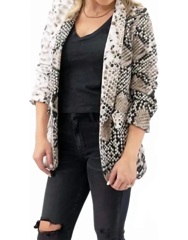 Ruched Sleeve Snakeskin Blazer