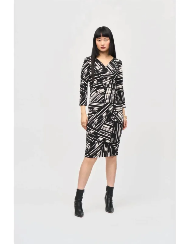 Abstract Stripe Faux Wrap Sheath Dress
