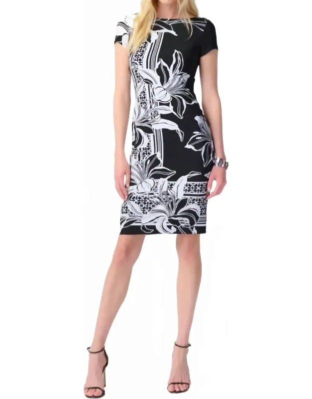 Floral Print Two-tone Sheath Dress