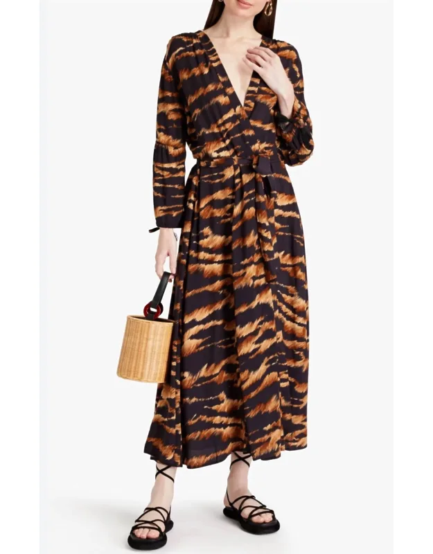 Gabby Maxi Kaftan Dress In Tiger Print