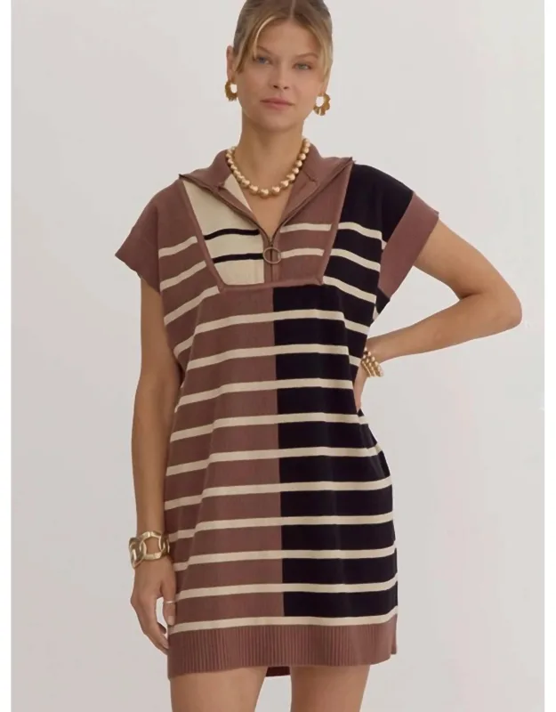 Colorblock Striped Ribbed Mini Dress