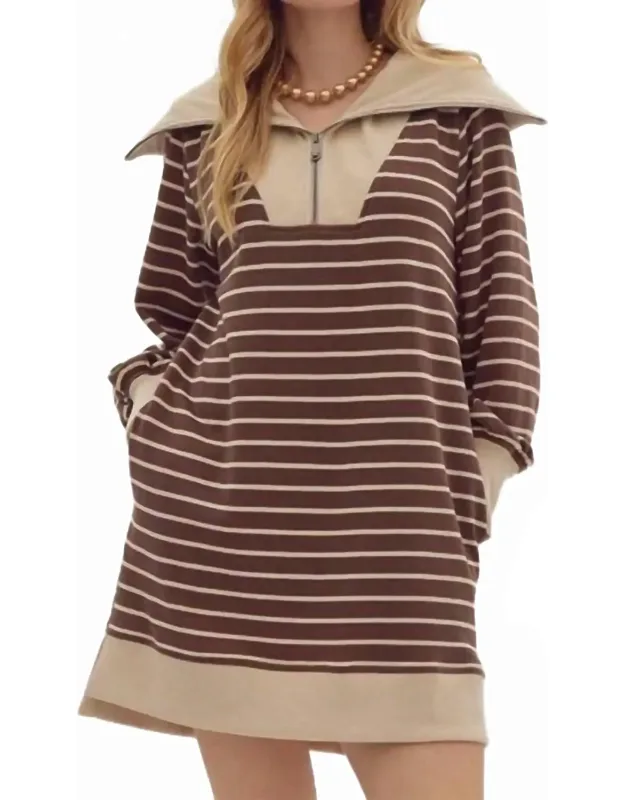 Ribbed Zip-up Collared Mini Dress