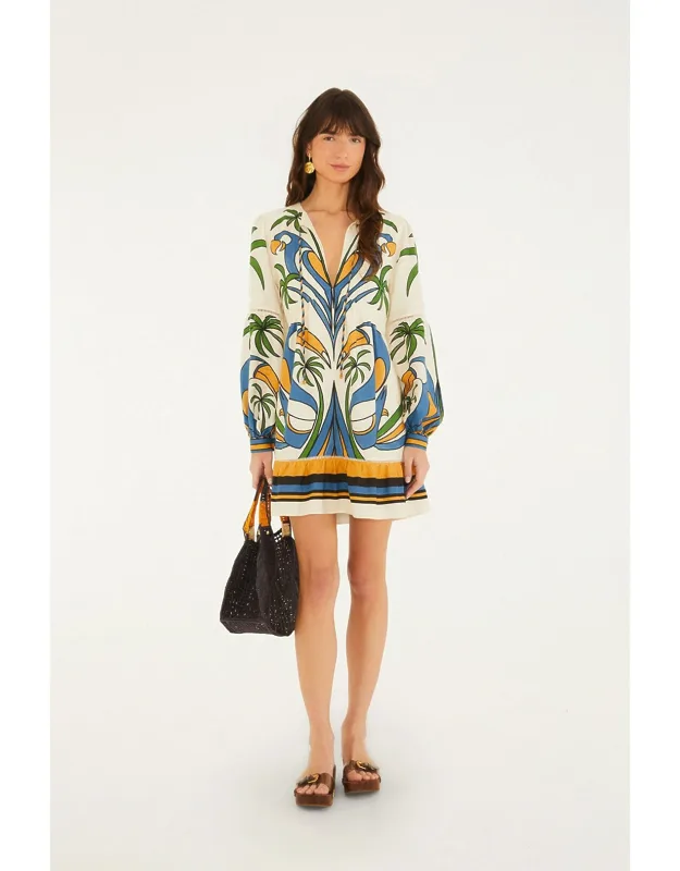 Tropical Graphic Lace Ruffled Mini Dress