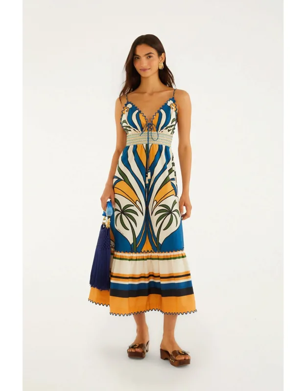 Tropical Graphic Wavy Detail Maxi Dress