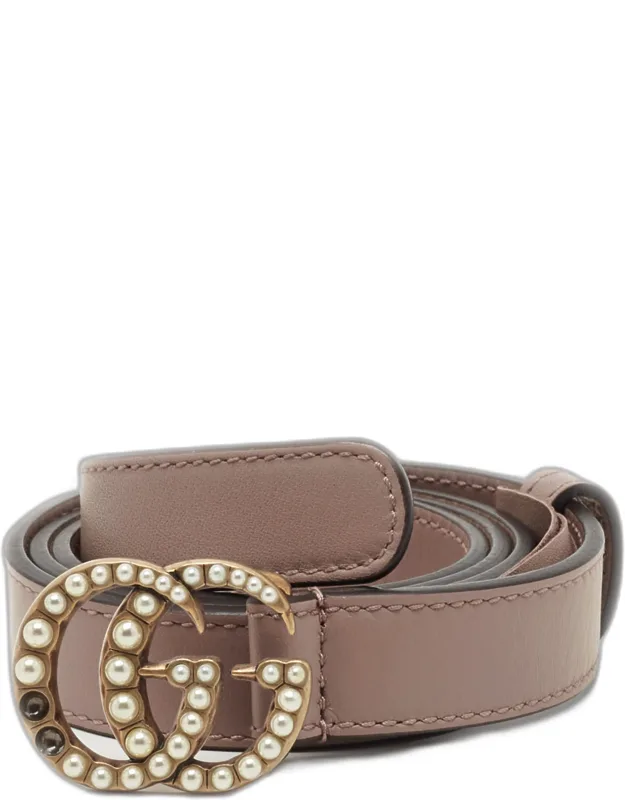 Gg Marmont Pearl Embellished Buckle Belt