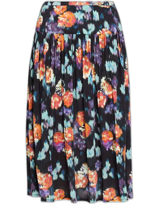 Pleated Floral Midi Skirt