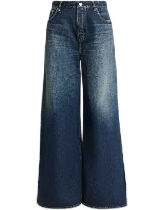 High-rise Denim Wide-leg Palazzo Pants