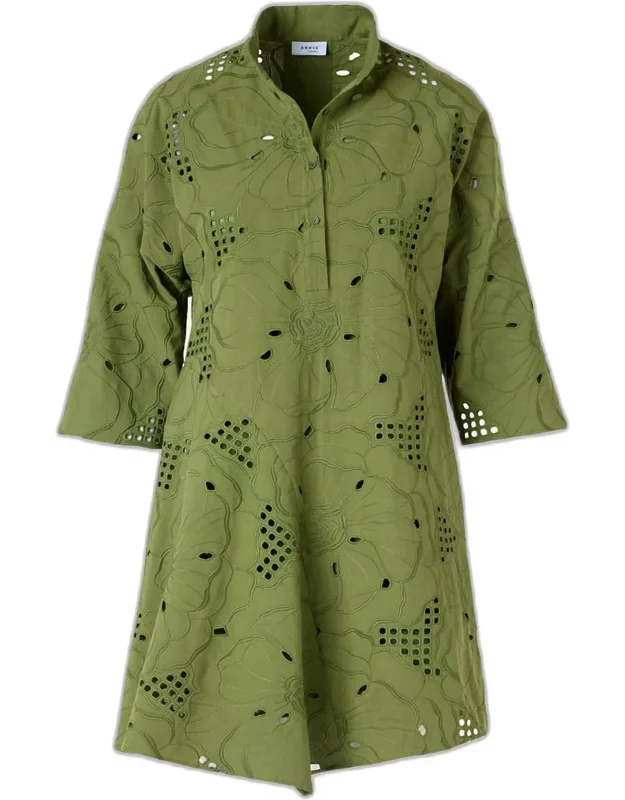 Floral Eyelet Embroidered Asymmetric Mini Shirtdress