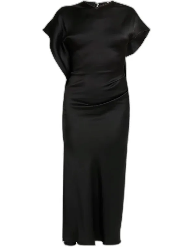 _victoria Midi Dress With High V Neckline And Asymmetric Cap Sleeves_