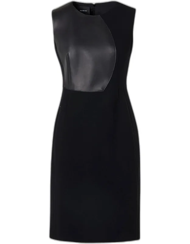 Wool And Orbit Leather Sleeveless Sheath Dress