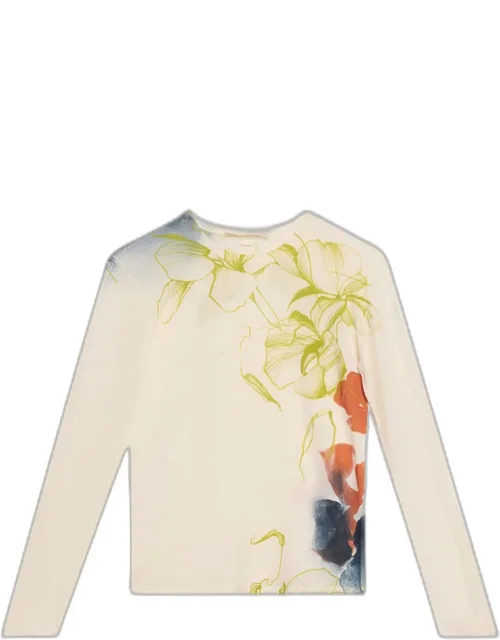 Floral Merino Wool Crewneck Sweater