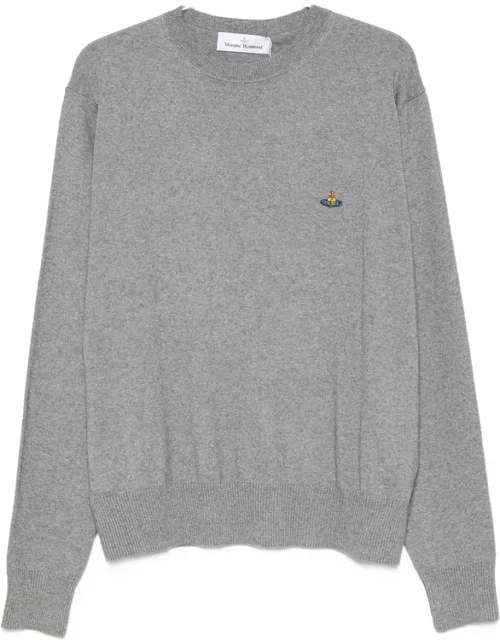 Embroidered-detail Crew-neck Long-sleeve Knitted Cotton T-shirt