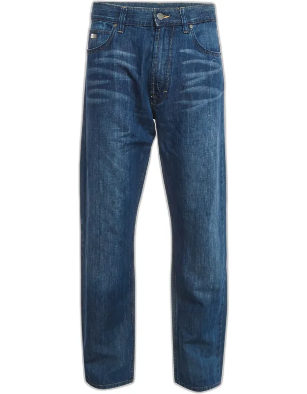 Faded Denim Straight Leg Jeans