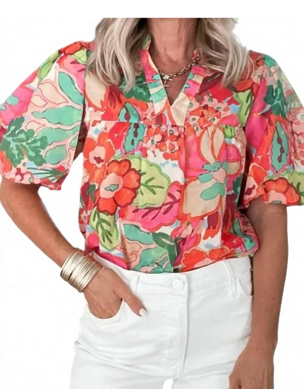 Puff Sleeve Flower Print Top