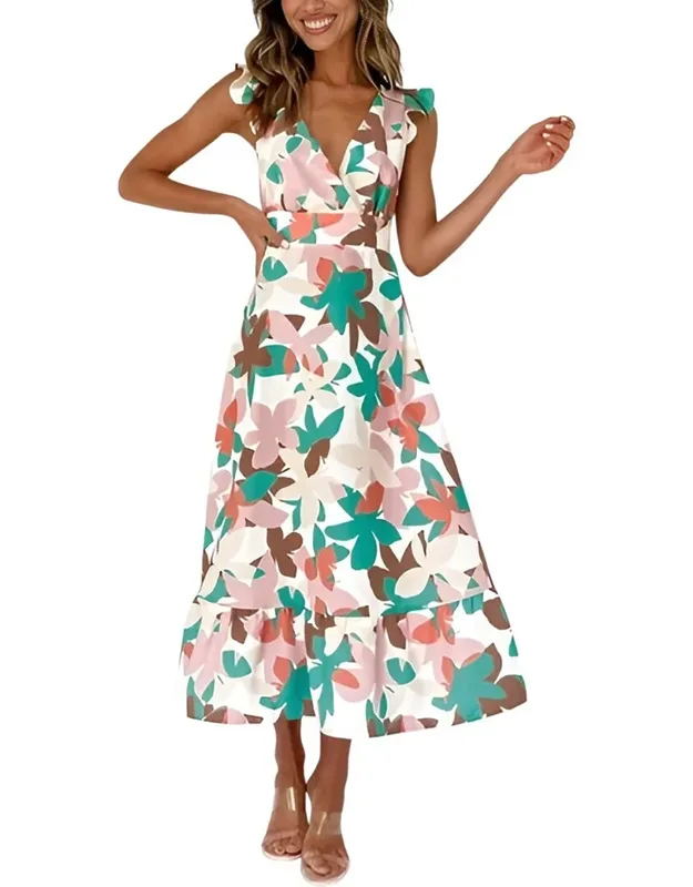 Deli. S Midi Dress - Green Print, 95% Polyester, 5% Spandex
