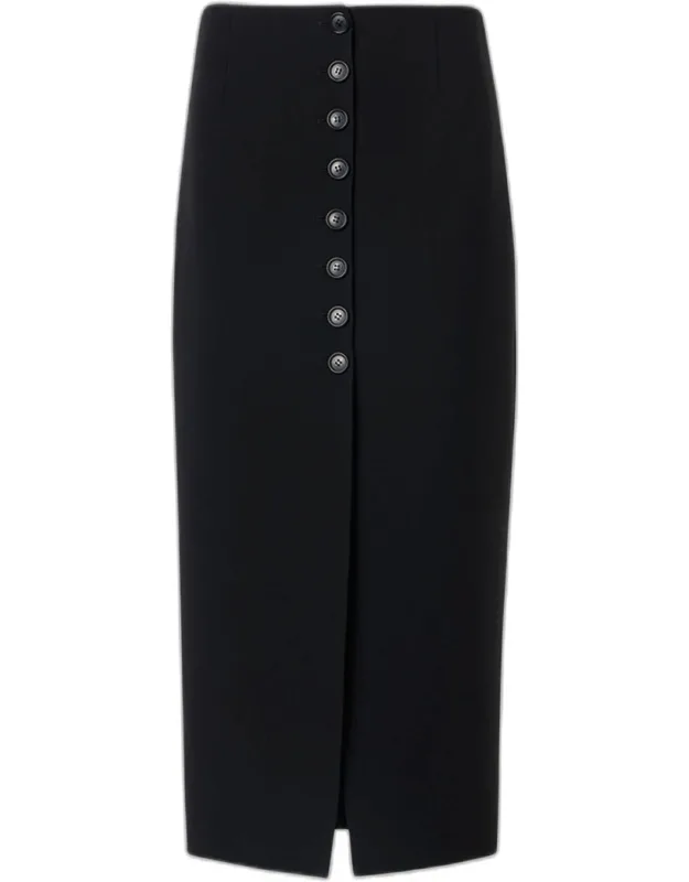 Wool Buttoned Midi Pencil Skirt