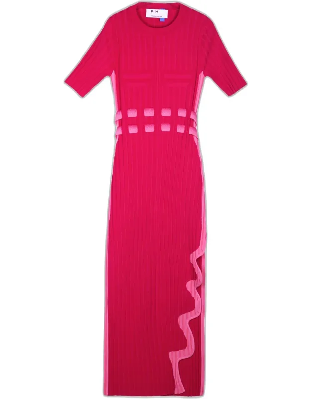 Pleated Midi Dress With Wavy Slit