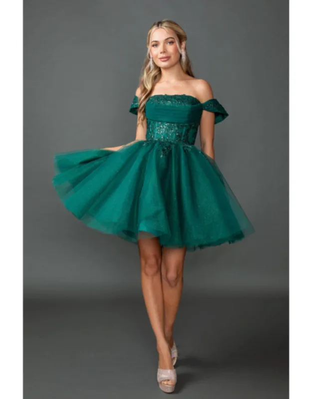 Off-shoulder Embellished Corset Tulle Short A-line Dress