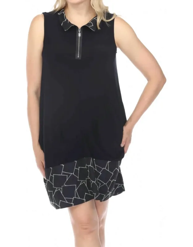 Geometric Zip Front Sleeveless Dress