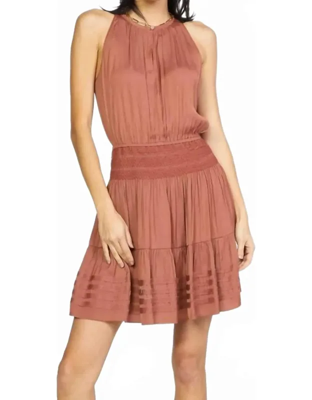 Halter Neck Smocked Waist Mini Dress