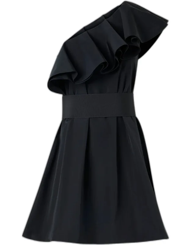 Ruffle One-shoulder Belted Mini Dress