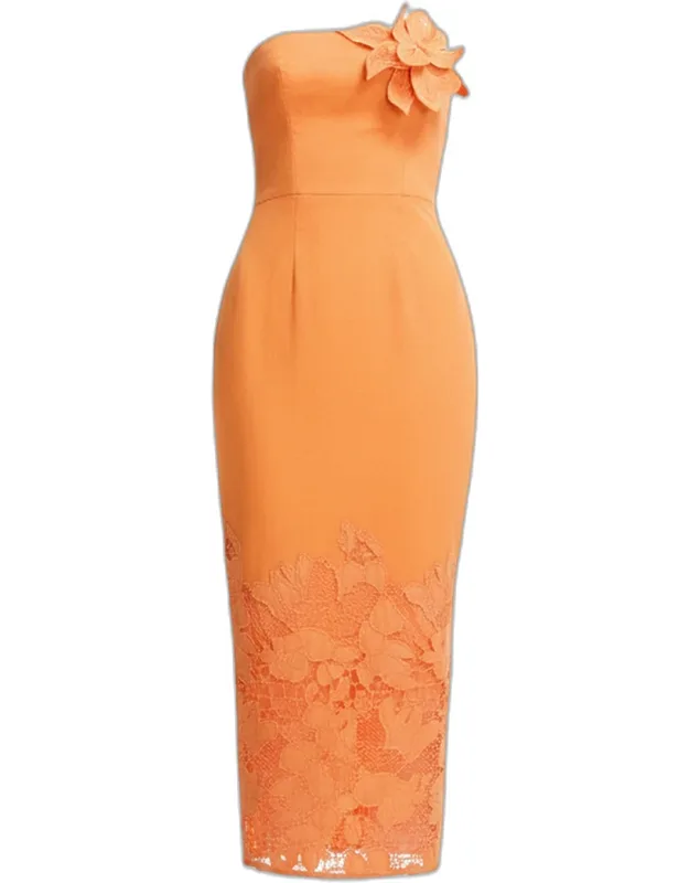 Strapless Cutout Cotton Twill Midi Dress
