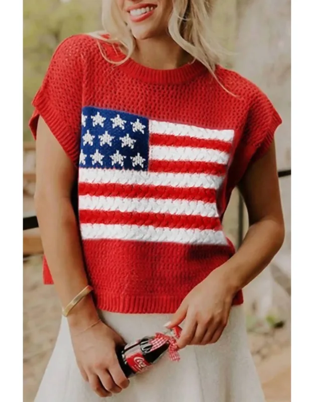Flag Graphic Short Sleeve Sweater