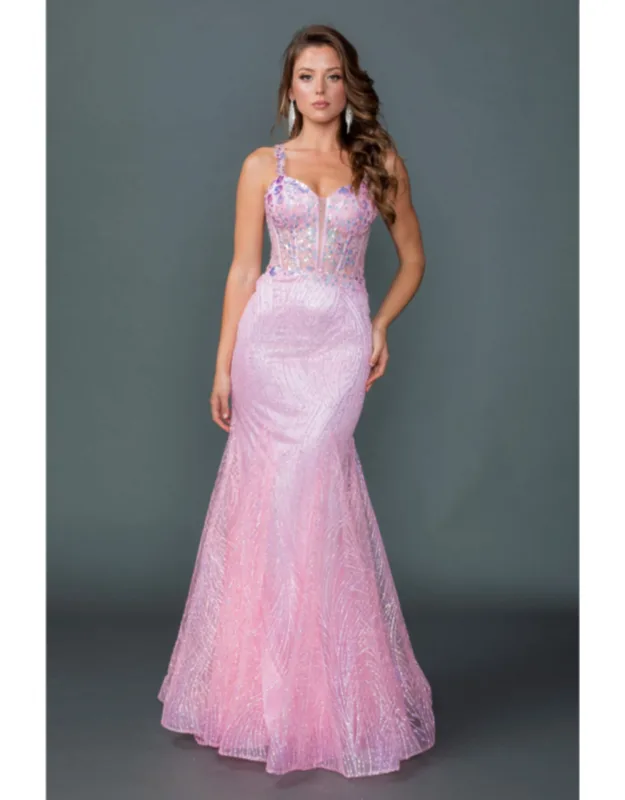 Sweetheart Illusion Corset Bodice Spaghetti Strap Fitted Mermaid Gown With Glitter Embroidery And Floor-length Hem Prom Dress