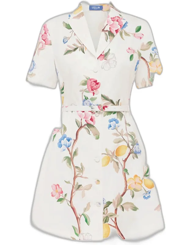 Belted Floral Cotton Mini Dress