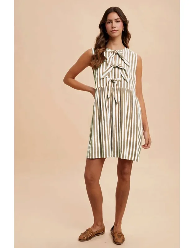 Striped Dress With Front Bow