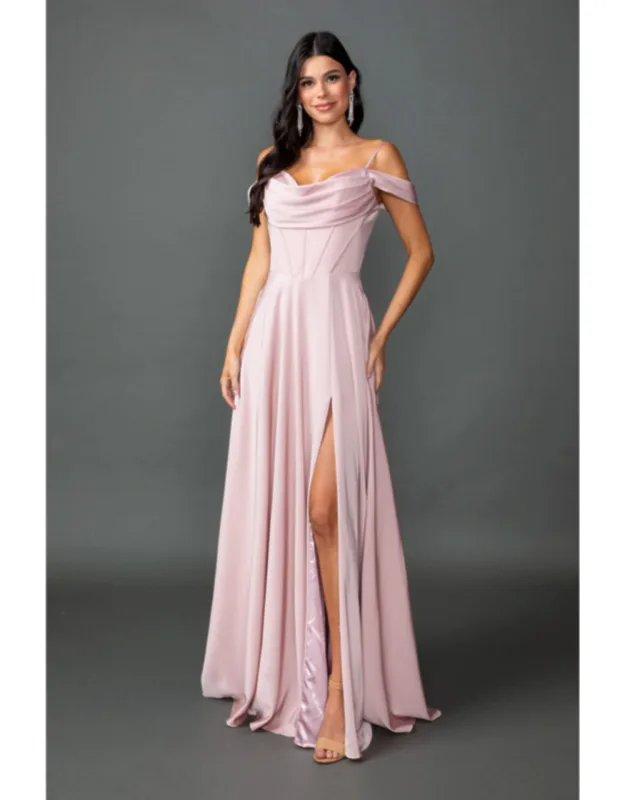V-neck Metallic Prom Dress With Flutter Sleeves, Beaded Waist Detail, Draped Silhouette, And High Slit