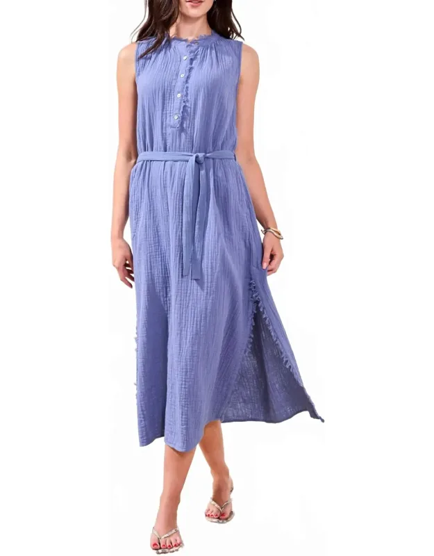 Crinkle Gauze Button-front Belted Midi Dress