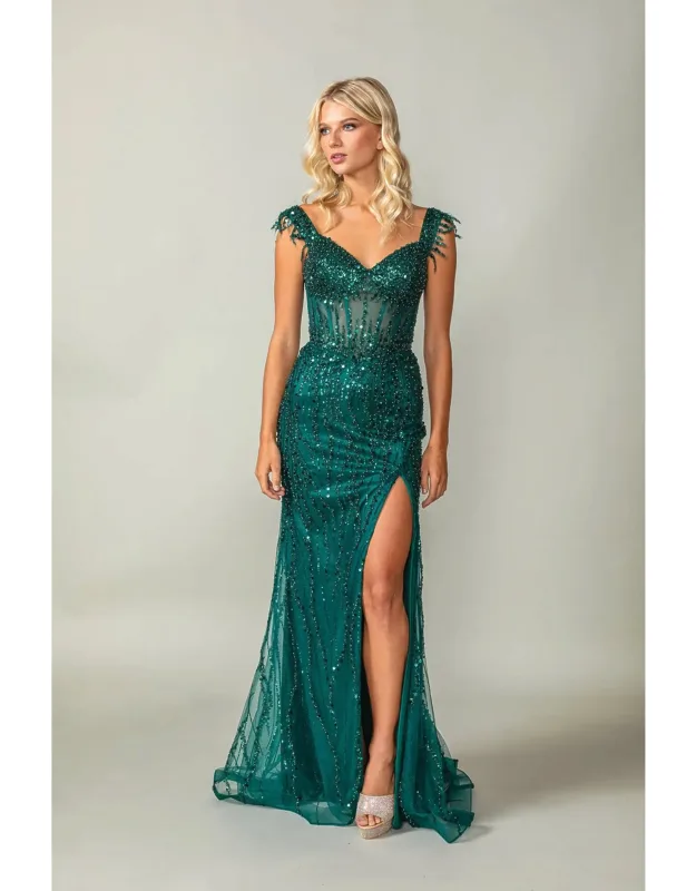 Beaded Off-the-shoulder Mermaid Gown With Sheer Bodice And Sequin Detailing