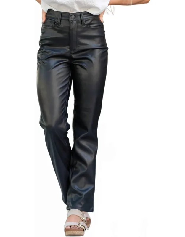 Faux Leather Tummy Control High Rise Straight Leg Pants
