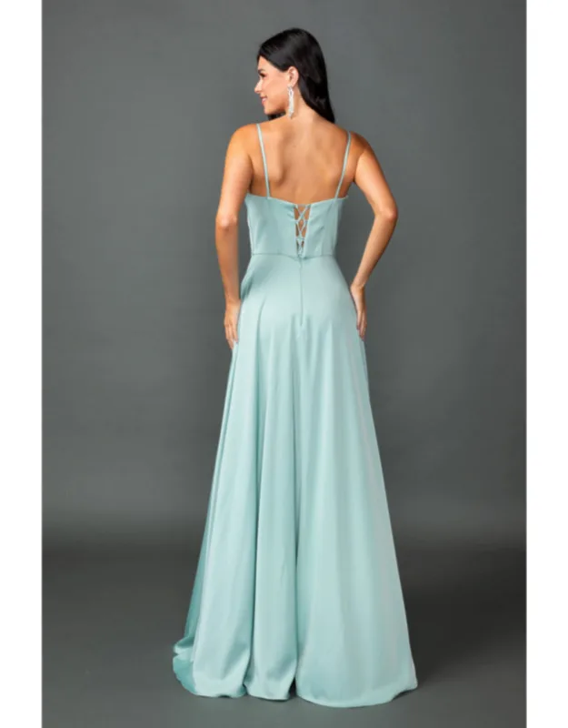 Off-the-shoulder Satin Prom Dress With Sweetheart Neckline, Spaghetti Straps, And Front Slit Skirt