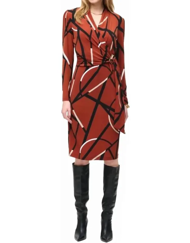 Abstract Print Faux Wrap Sheath Dress