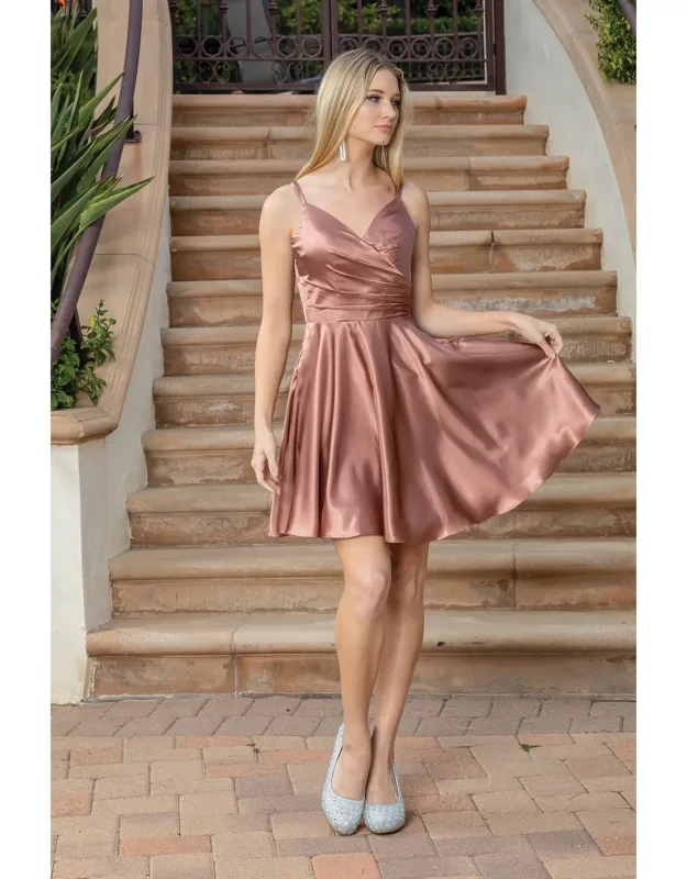 Silky Wrap-front Skater Dress With V-neckline And Adjustable Spaghetti Straps